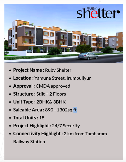 2BHK Apartment for sale at Irumbuliyur, Chennai @ 31.15 Lacs