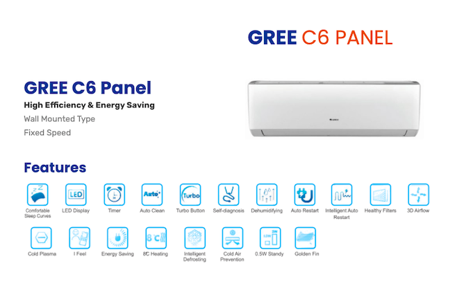 GREE Split Inverter Air Conditioner – C6 (1.5 Ton)