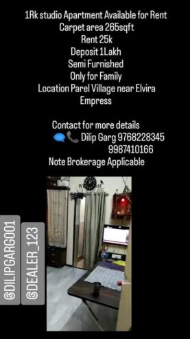 1Rk Apartment Available for Rent in Parel, Mumbai – 25k per month