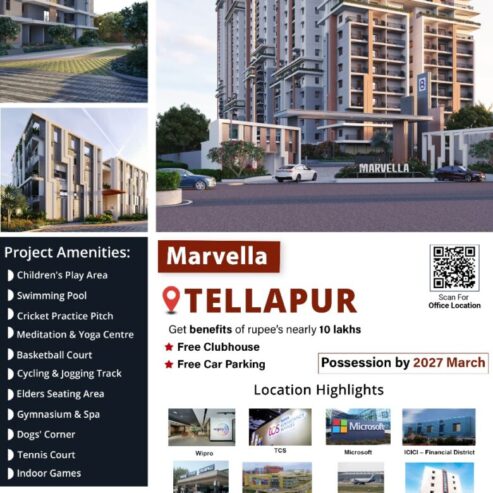 Marvella Luxury 2, 3 & 4 BHK Flats for sale in Tellapur, Hyderabad, Bricks Marvella Tellapur, Hyderabad | Price List & Brochure