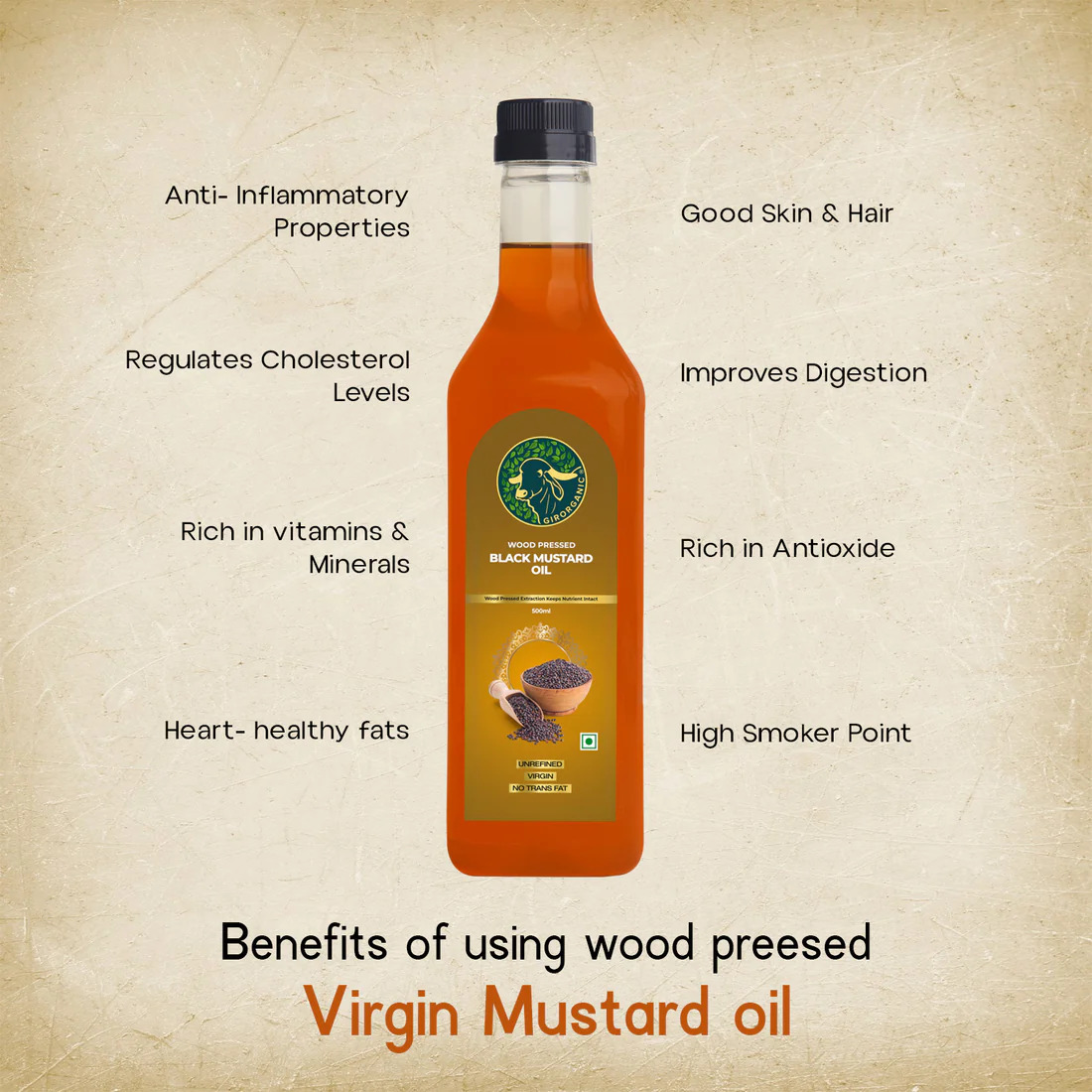 Pure Wood Pressed Mustard Oil for Healthy & Natural Cooking – GirOrganic