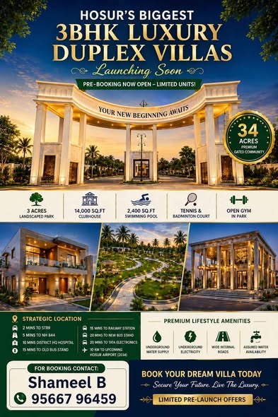3BHK Luxury Premium Duplex Villa for Sale @ Hosur, Bangalore