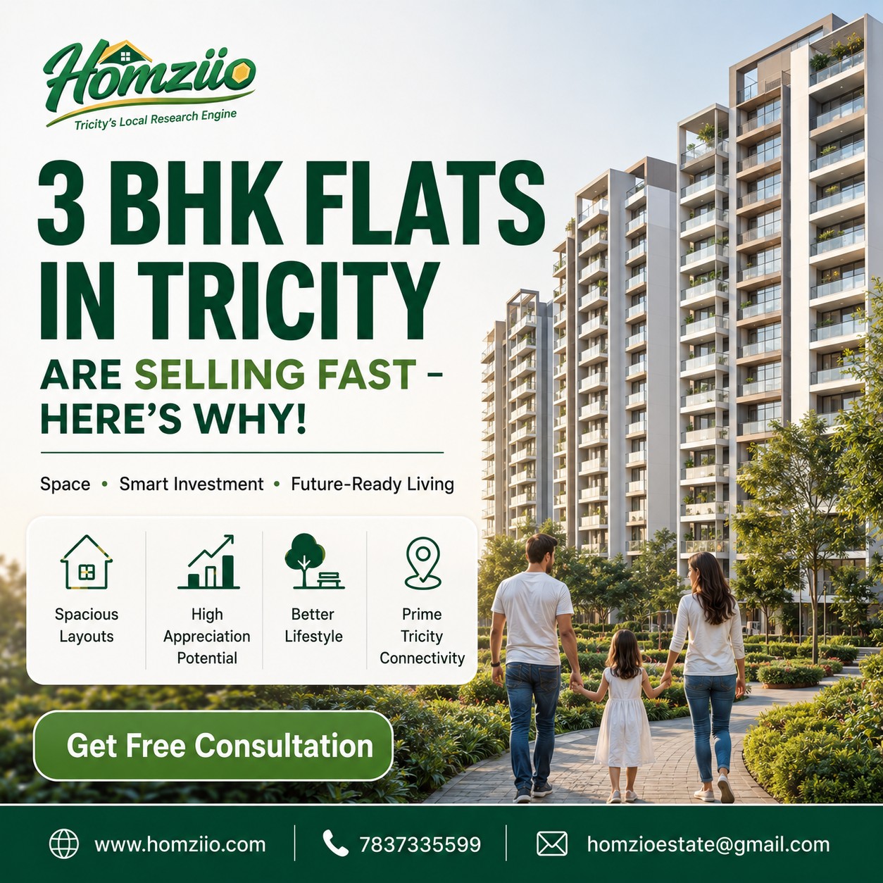 3 BHK Flat in Mohali Available – Listed on Homziio