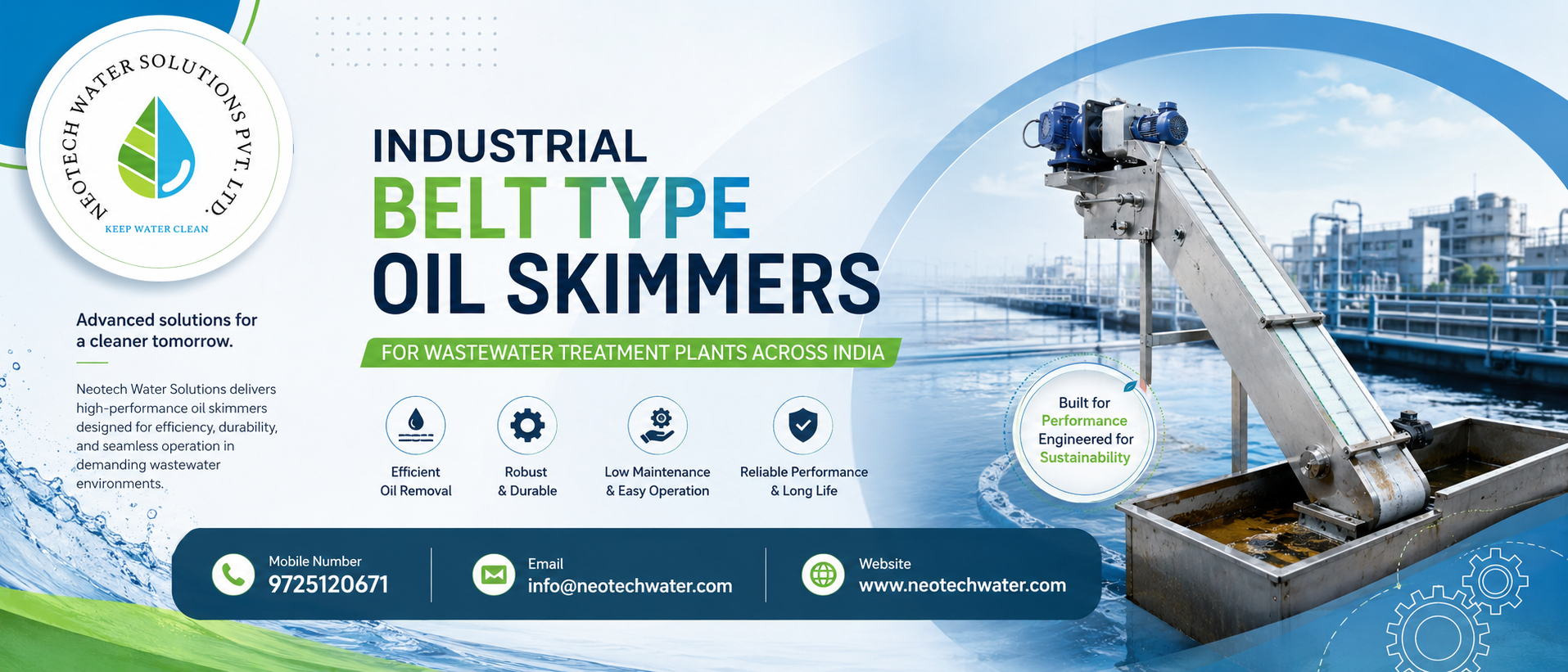 Industrial Belt Type Oil Skimmers for Wastewater Treatment Plants Across India