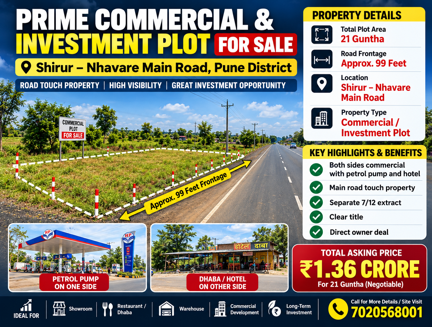 21 Guntha Road Touch Plot for Sale in Shirur–Nhavare | Commercial Location
