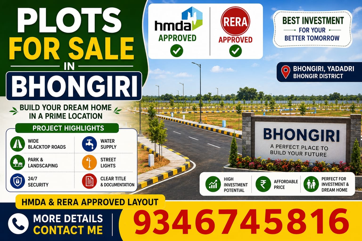 Plots for sale in Bhongir, Yadadri Bhuvanagiri Call me 9346745816