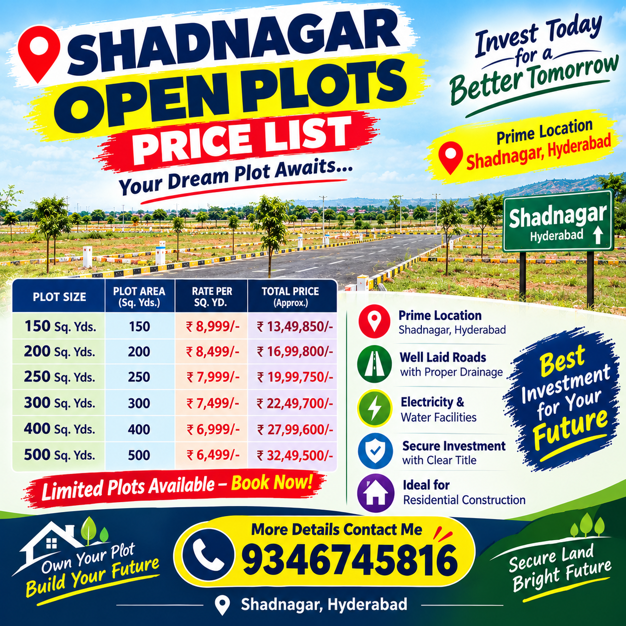 Shadnagar open plots price list