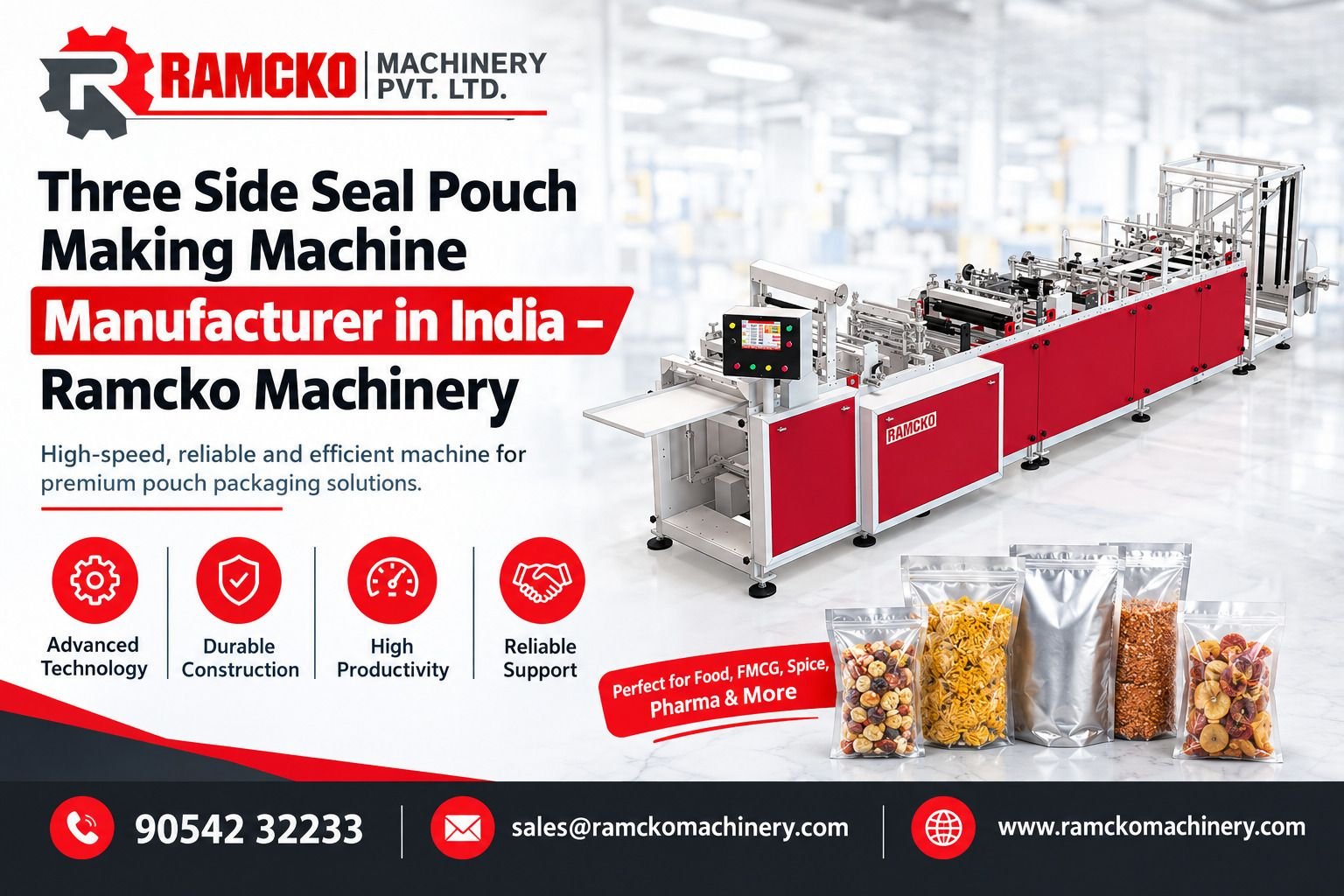 Three Side Seal Pouch Making Machine Manufacturer in India – Ramcko Machinery